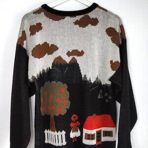 Vintage Folk Art Cottagecore Graphic Knit Sweater • Oversizized 80s Style